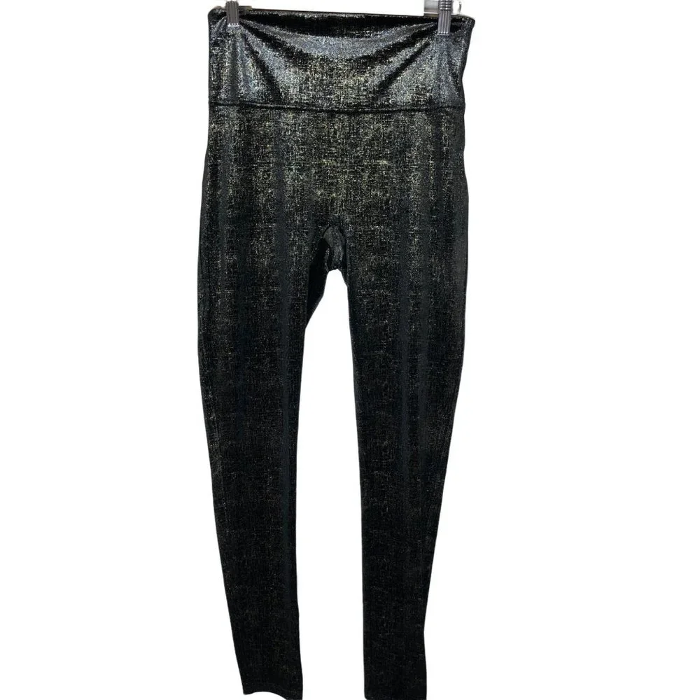 SPANX Velvet Shine Shimmer Leggings, Black & Gold.
In EUC. Worn once. - Picture 3 of 7